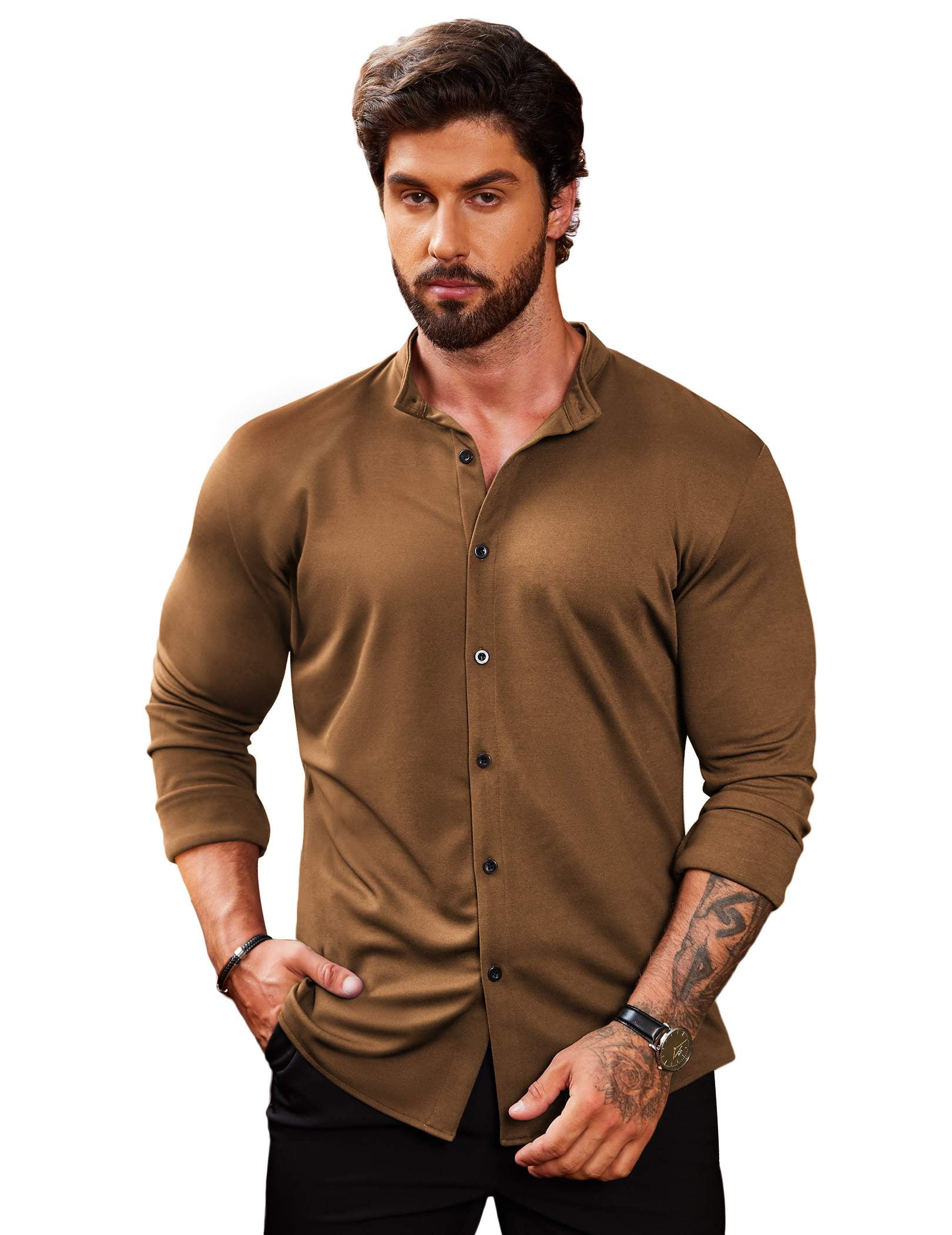 COOFANDY Men's Long Sleeve Button Up Dress Shirts - Athletic Fitted Slim Fit  - Walmart.com