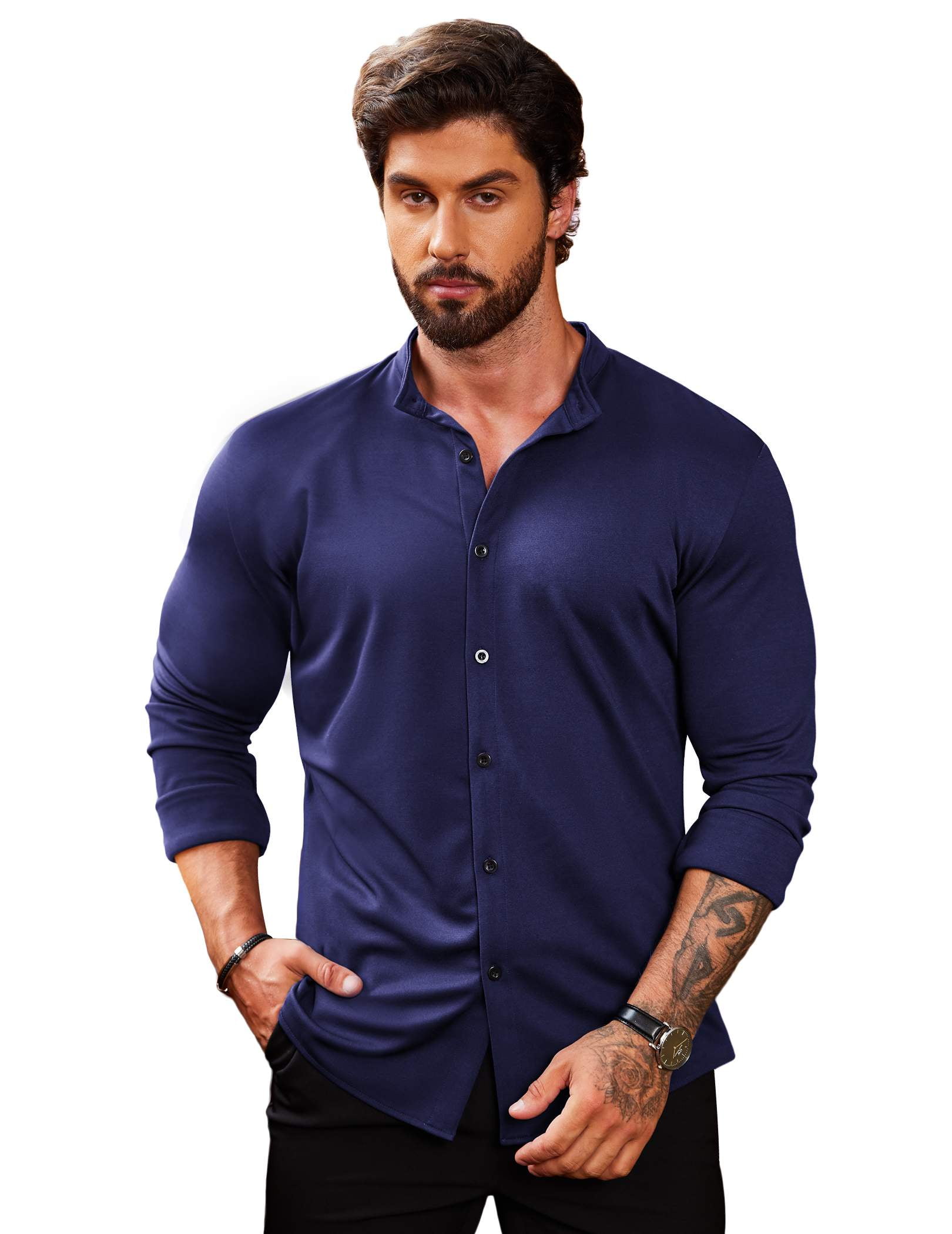 COOFANDY Men's Long Sleeve Button Up Dress Shirts - Athletic Fitted Slim Fit  - Walmart.com