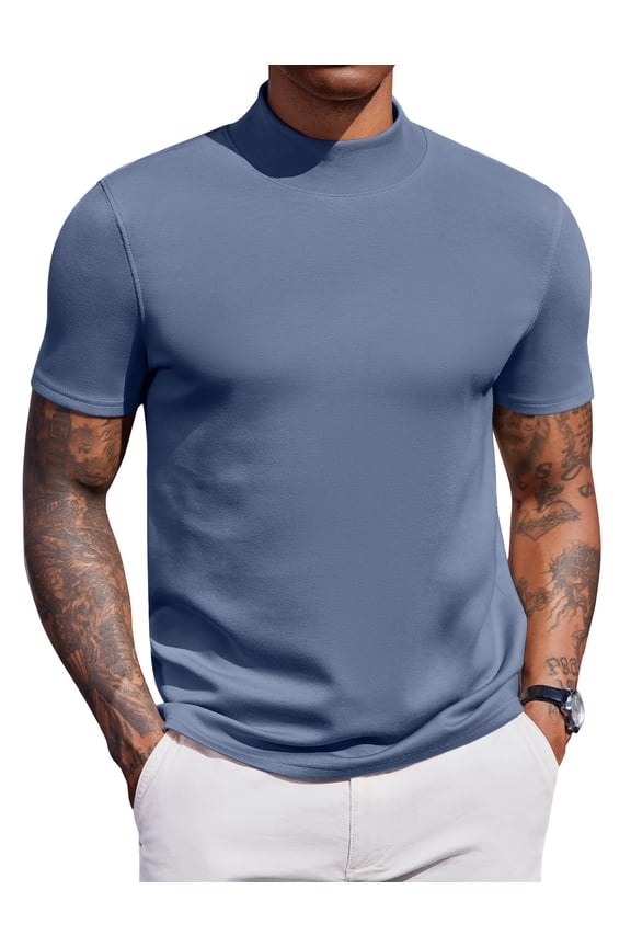Mock Turtleneck for Men Short Sleeve Casual Stylish High Neck Fall Tops Stretch Sweater