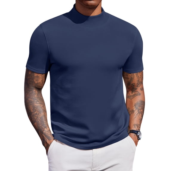 COOFANDY Mock Turtleneck for Men Short Sleeve Casual Stylish High Neck Fall Tops Stretch Sweater