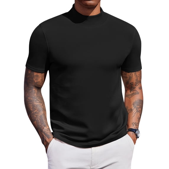 COOFANDY Mock Turtleneck for Men Short Sleeve Casual Stylish High Neck Fall Tops Stretch Sweater