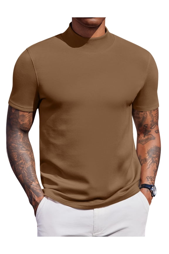Mock Turtleneck for Men Short Sleeve Casual Stylish High Neck Fall Tops Stretch Sweater