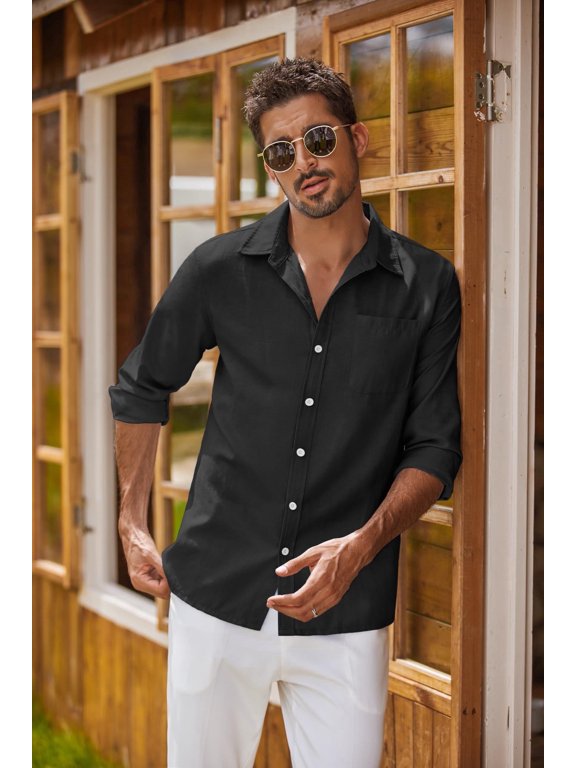 Men's Classic Solid Wedding Shirt Casual Slim Fit Long Sleeve Button Down Oxford Shirts