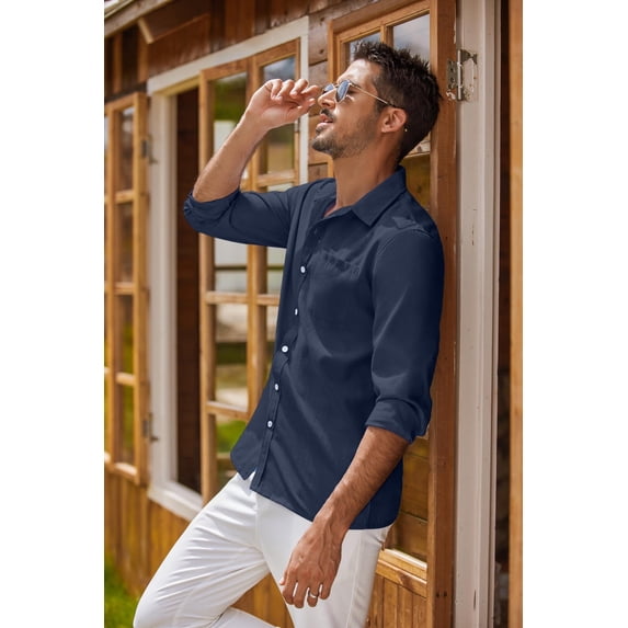 COOFANDY Men's Chambray Shirt Solid Oxford Shirt Long Sleeve Button Down Shirts