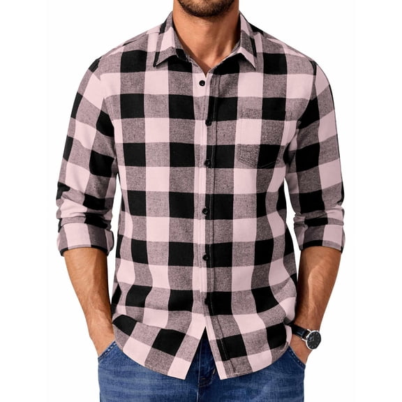 COOFANDY Plaid Shirt Men Flannel Shirts Long Sleeve Button Down Shirts with Pocket