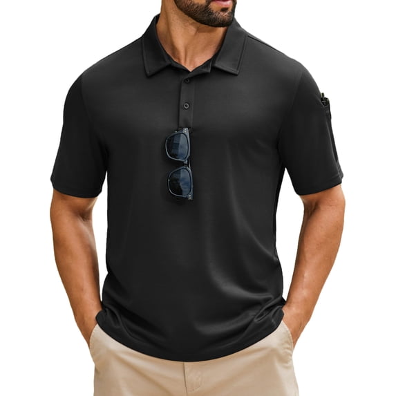 COOFANDY Polo Shirts for Men Short Sleeve Dry Fit Golf Polo T Shirt Quick Dry Performance Tactical Polos Black Collared Work Shirt