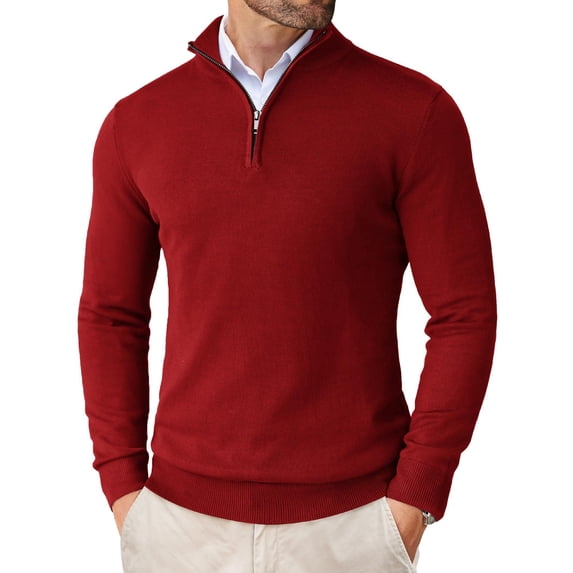 COOFANDY Mens Slim Fit 1/4 Zip Up Mock Neck Polo Sweater Casual Long Sleeve Sweater Pullover Sweaters
