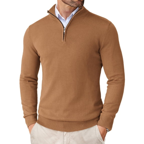 COOFANDY Mens Slim Fit 1/4 Zip Up Mock Neck Polo Sweater Casual Long Sleeve Sweater Pullover Sweaters