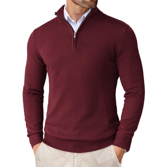 COOFANDY Mens Slim Fit 1/4 Zip Up Mock Neck Polo Sweater Casual Long Sleeve Sweater Pullover Sweaters