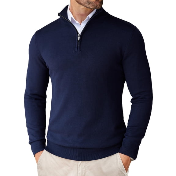COOFANDY Mens Slim Fit 1/4 Zip Up Mock Neck Polo Sweater Casual Long Sleeve Sweater Pullover Sweaters