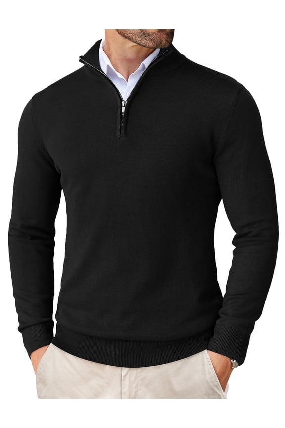 Mens Slim Fit 1/4 Zip Up Mock Neck Polo Sweater Casual Long Sleeve Sweater Pullover Sweaters