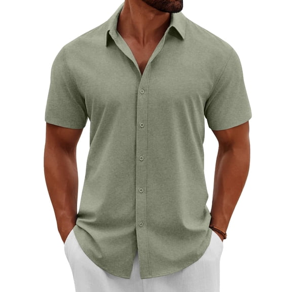 COOFANDY Sage Button Up Shirt Short Sleeve Cruise Beach Summer Party
