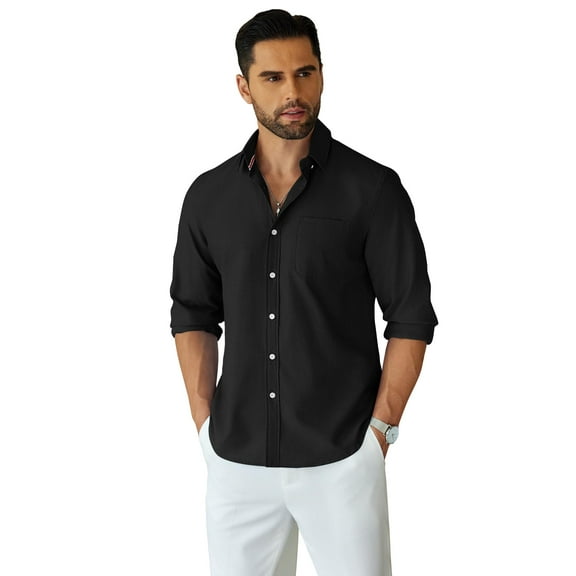 COOFANDY Sage Green Mens Dress Shirt Long Sleeve Button Up Shirts for Men Business Casual Shirts Black S