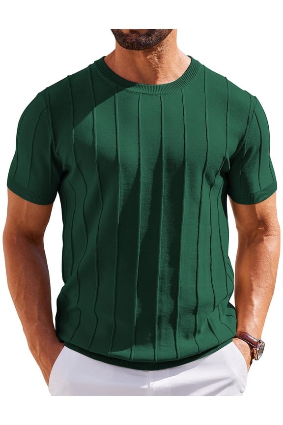 Shirts for Men Short Sleeve Sweater Summer Knit Shirt Casual Crewneck Ribbed Pullover Tees