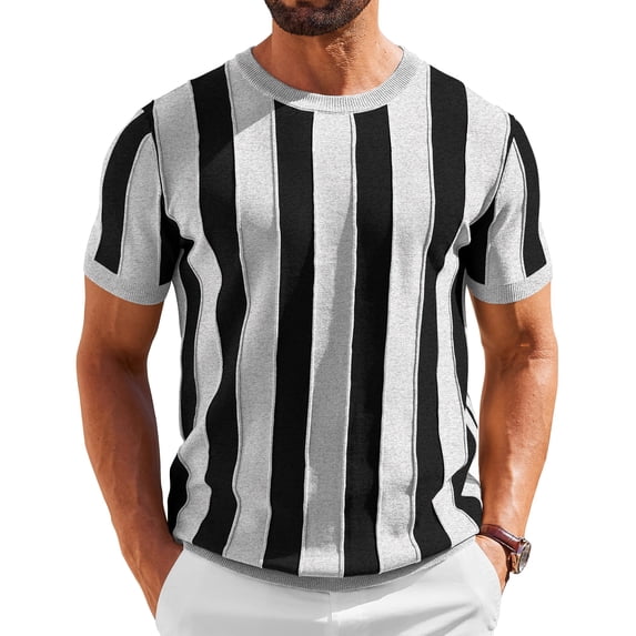 COOFANDY Shirts for Men Short Sleeve Sweater Summer Knit Shirt Casual Crewneck Ribbed Pullover Tees