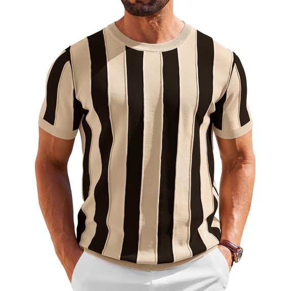 COOFANDY Shirts for Men Short Sleeve Sweater Summer Knit Shirt Casual Crewneck Ribbed Pullover Tees