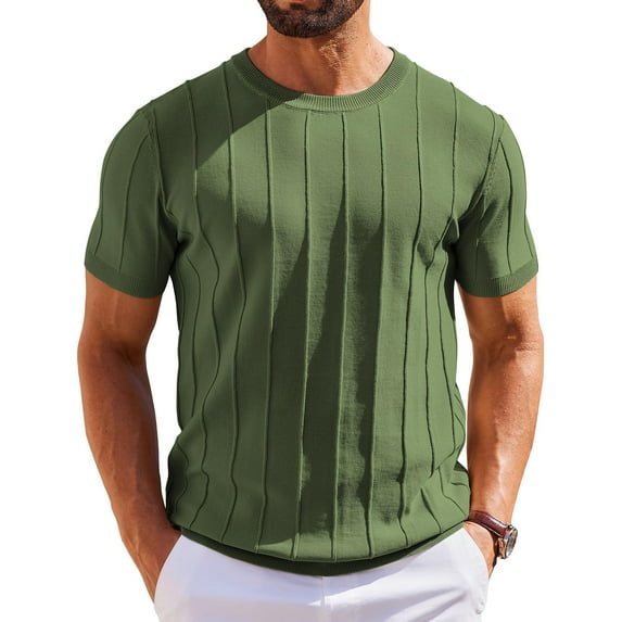 COOFANDY Shirts for Men Short Sleeve Sweater Summer Knit Shirt Casual Crewneck Ribbed Pullover Tees