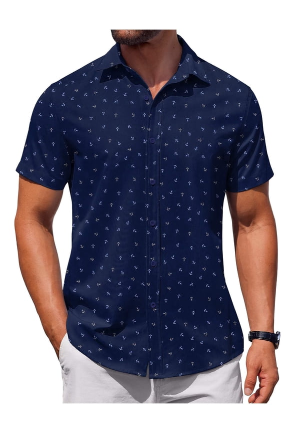 Short Sleeve Button Up Shirts Men Casual Button-Up Shirt for Men Stylish Summer Vacation Shirts No Tuck