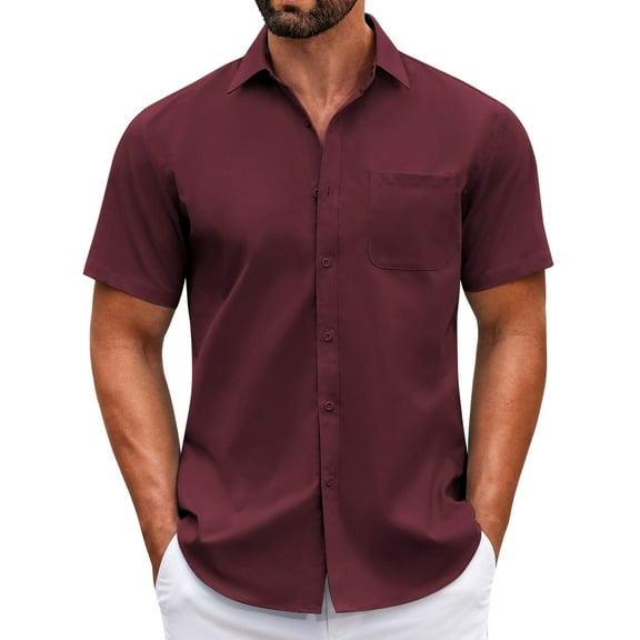 COOFANDY Mens Short Sleeve Casual Button Down Shirts Summer Untucked Dress Shirts with Pocket