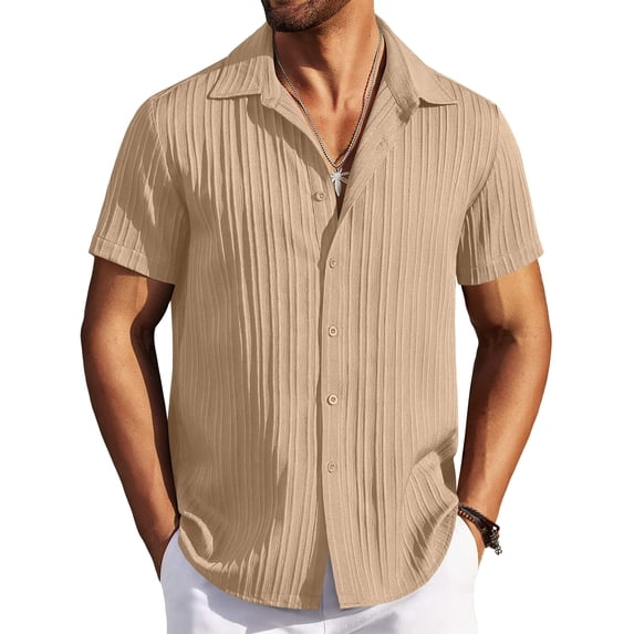COOFANDY Short Sleeve Shirts for Men Casual Button Down Summer Shirts Textured Beach Wedding Shirt