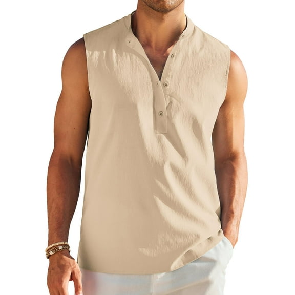 COOFANDY Men's Casual Tank Top Linen Tank Shirt Sleeveless Button Down Shirts Beach Vacation Tanks Collared