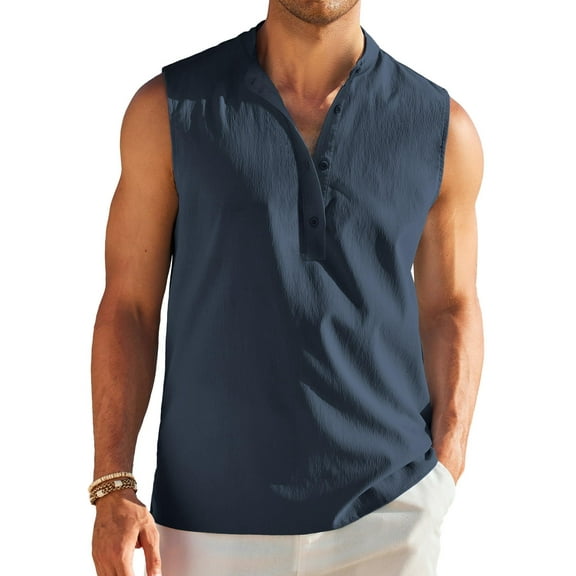 COOFANDY Mens Button Up Tank Top Beach Tank Shirt Sleeveless Summer Tee Casual Textured Shirt