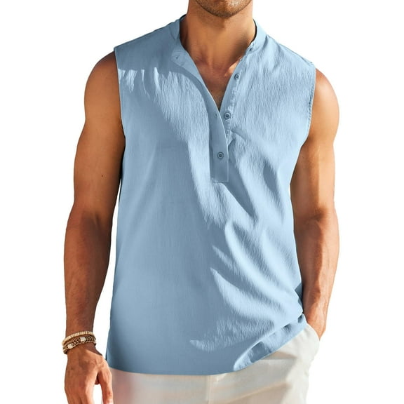 COOFANDY Beach Tank Top for Men Sleeveless Hawaiian Shirts Textured Tank Shirts Casual Vacation Shirt Polo Tanks Tops