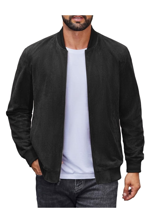 Men's Suede Vintage Lightweight Casual Varsity Bomber Jacket
