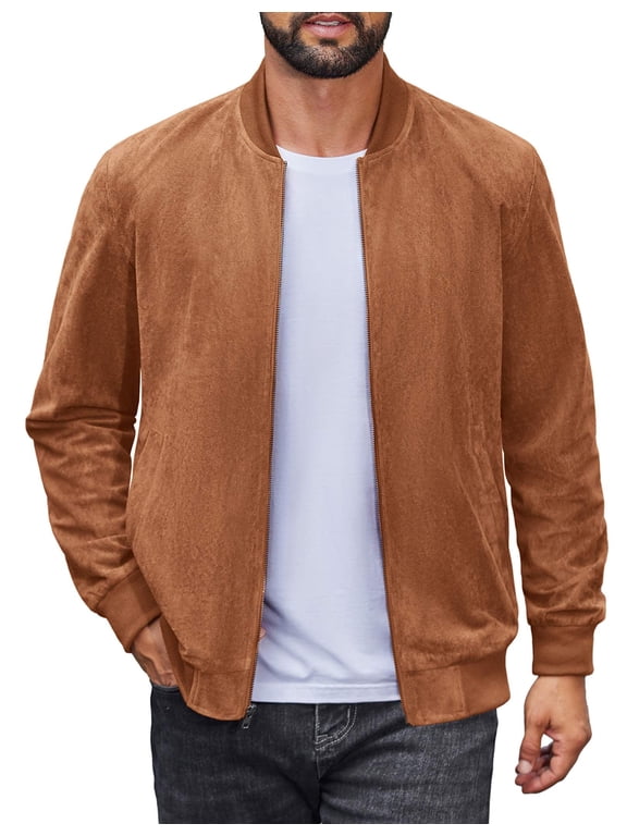 Men's Suede Vintage Lightweight Casual Varsity Bomber Jacket