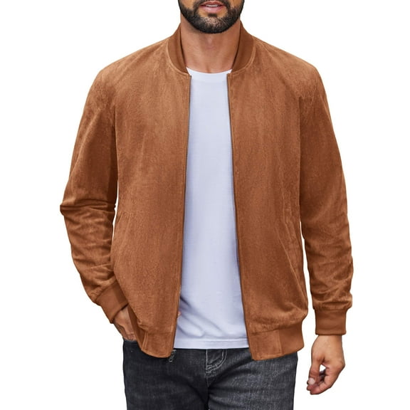 COOFANDY Men's Suede Vintage Lightweight Casual Varsity Bomber Jacket