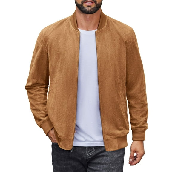 COOFANDY Men's Suede Vintage Lightweight Casual Varsity Bomber Jacket