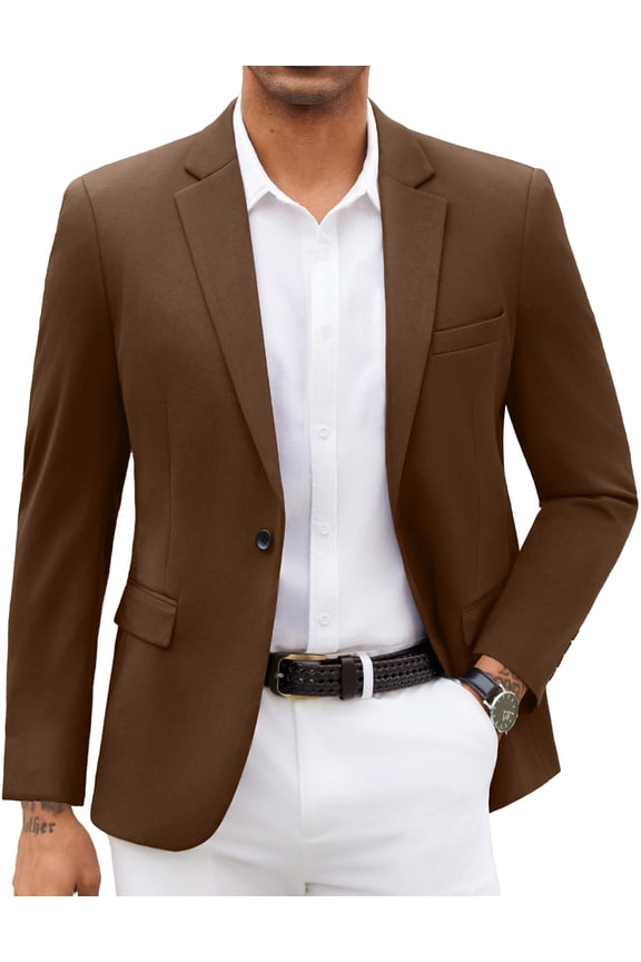 Suit Jacket Men Casual Blazer Jackets One Button Knit Sport Coat