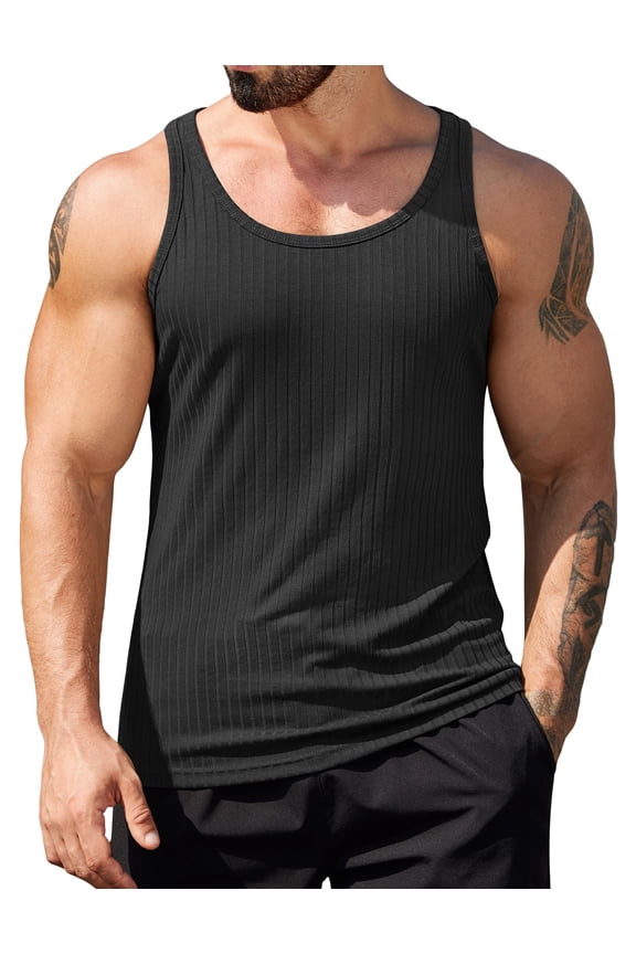 Tank Top for Men Workout Knit Sleeveless Muscle Shirt Cut Off Shirts Fitness Tee