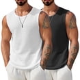 thumbnail image 1 of COOFANDY Waffle Knit Muscle T-Shirt 2 Pack Mens Sleeveless White Casual Shirt Loose Fit Mesh Tank Top, 1 of 6