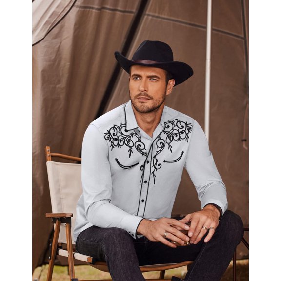 COOFANDY Men's Long Sleeve Shirt Embroidery Slim Fit Casual Button Down Shirt