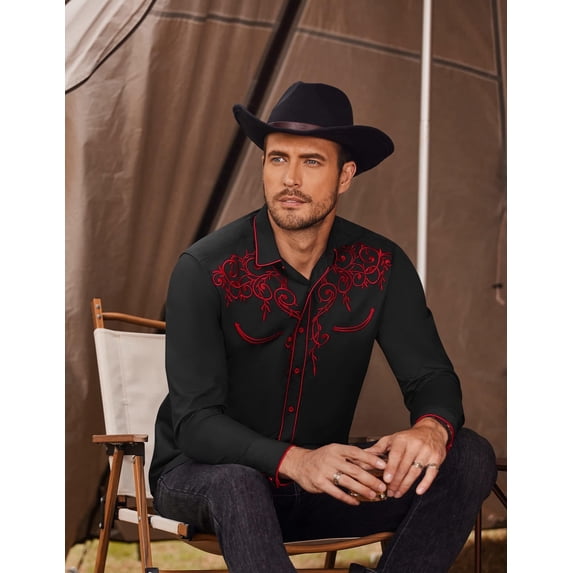 COOFANDY Men's Long Sleeve Shirt Embroidery Slim Fit Casual Button Down Shirt