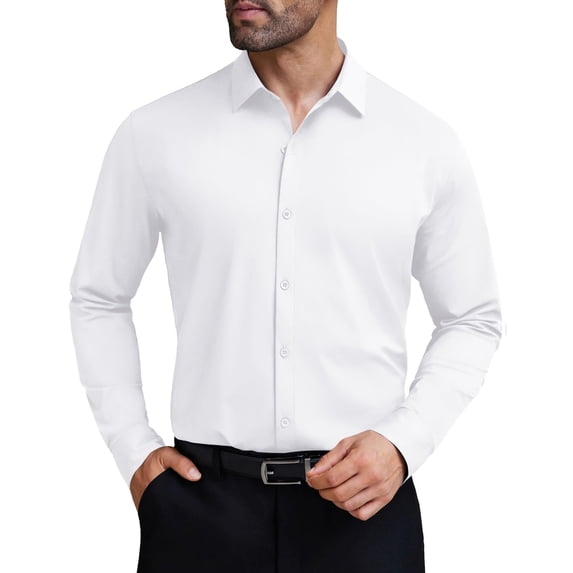 COOFANDY White Dress Shirt for Men Athletic Fit Stretch Long Sleeve Shirts Slim Fit Button Down Shirts White Large