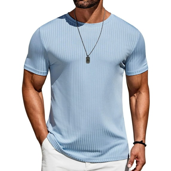 COOFANDY White T Shirts for Men Casual Stylish Tshirt Short Sleeve Cooling Shirts Solid Soft Shirts Clear Blue M