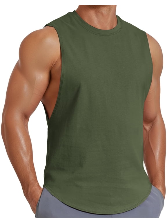 Workout Shirts for Men Sleeveless Cut Off Cotton Shirt Training Athletic Regular Fit Summer Tank Tops