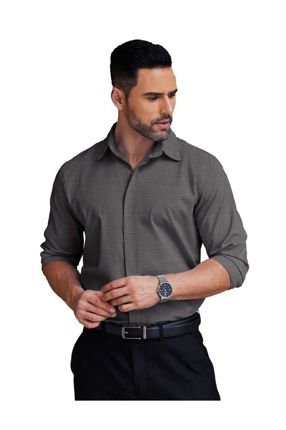 Mens Button Up Shirts Long Sleeve Dressy Formal Business Shirt Wrinkle-Free Normal Spread Collar Relaxed Fit Business Casual Dress Shirts