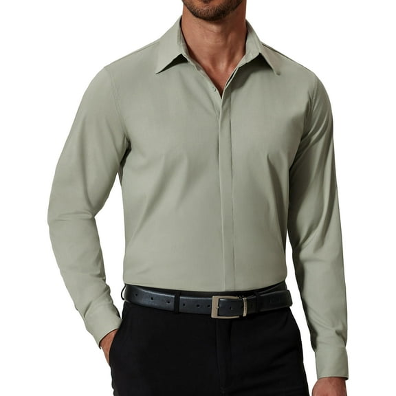 COOFANDY Wrinkle Free Dress Shirts for Men Slim Fit Button Down Suit Shirts Solid Colored Non Iron Long Sleeve Dress Up Clerical Performance Shirt Green L