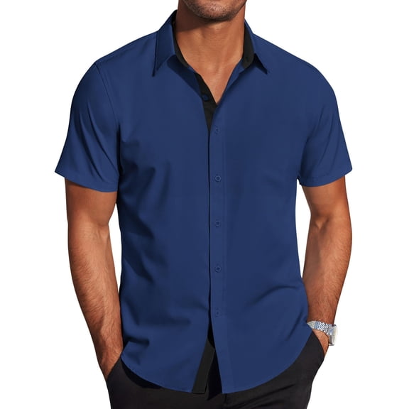 COOFANDY Men's Business Casual Button Down Short Sleeve Shirt Fitted Untucked Dress Shirt