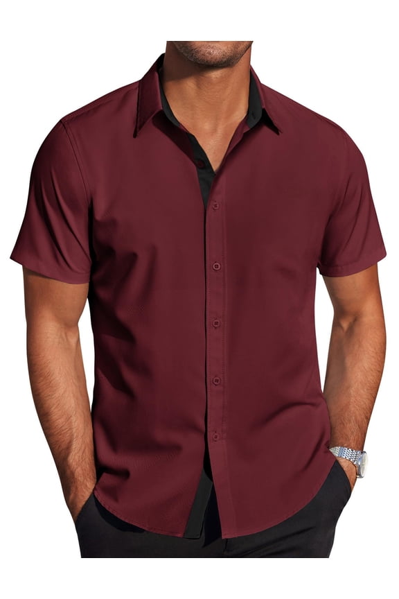 Men's Wrinkle Free Business Dress Shirts Short Sleeve Button Down Shirts