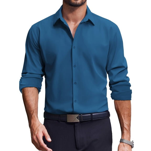 COOFANDY Wrinkle Free Dress Shirts for Men Work Shirts Stretch Long Sleeve Button Up Shirt Regular Fit