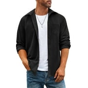 COOFANDY Men's Waffle Button Down Shirts Casual Long Sleeve Shacket Jacket with Pockets