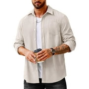 COOFANDY Men's Waffle Button Down Shirts Casual Long Sleeve Shacket Jacket with Pockets