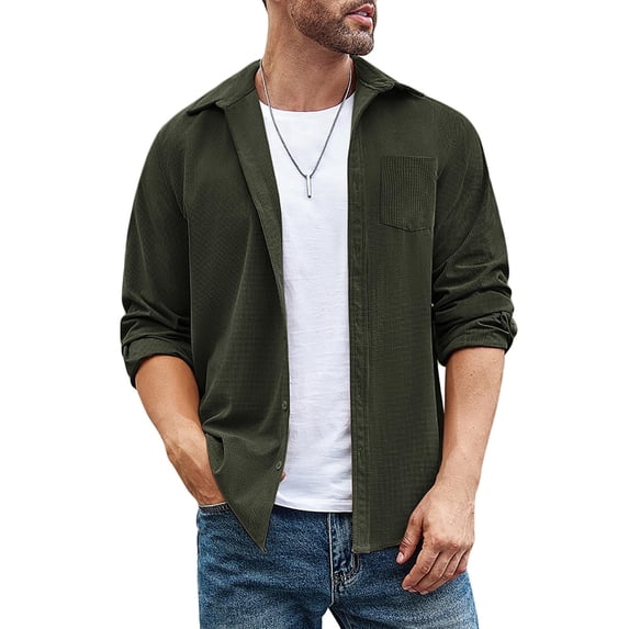 COOFANDY Men's Waffle Button Down Shirts Casual Long Sleeve Shacket Jacket with Pockets