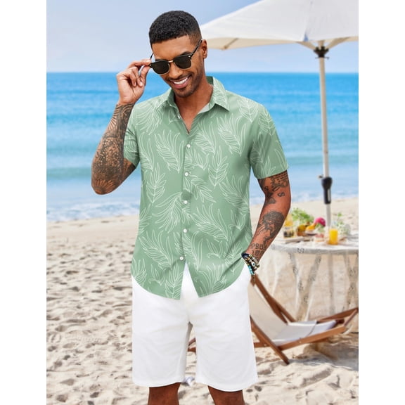 COOFANDY Men's Hawaiian Shirt Short Sleeve Button Down Aloha Shirt Beach Resort Wear