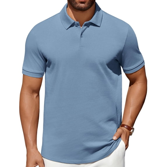 COOFANDY Golf Polos for Men 100% Cotton Polo Shirt Mens Tops Collared Shirts Short Sleeve Dress Polo Button Shirts Business Casual Polo