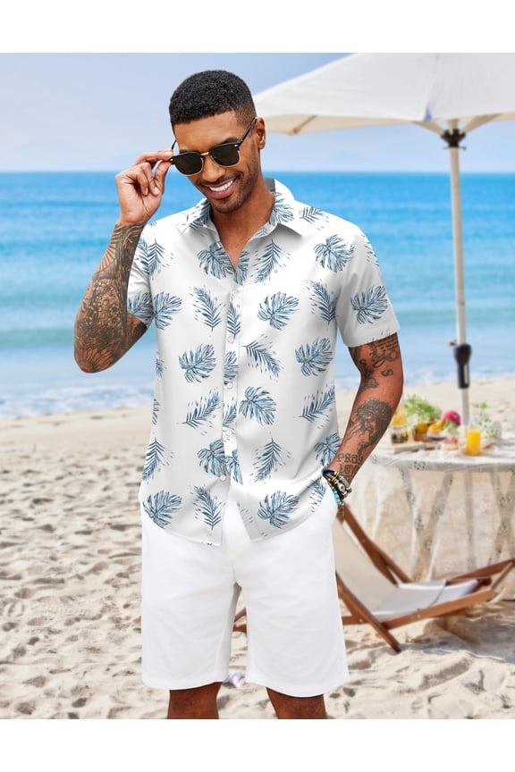 Men's Beach Shirts Short Sleeve Button Up Floral Summer Hawaiian Shirts for Men